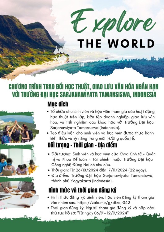 CHƯƠNG TRÌNH TRAO ĐỔI HỌC THUẬT, GIAO LƯU VĂN HÓA NGẮN HẠN VỚI TRƯỜNG ĐẠI HỌC SARJANAWIYATA TAMANSISWA, INDONESIA