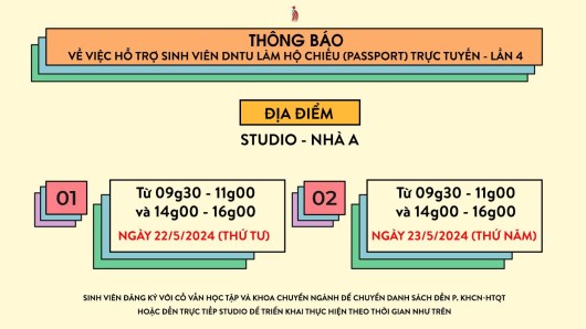 THÔNG BÁO HỖ TRỢ SINH VIÊN DNTU LÀM HỘ CHIẾU (PASSPORT) TRỰC TUYẾN - LẦN 4