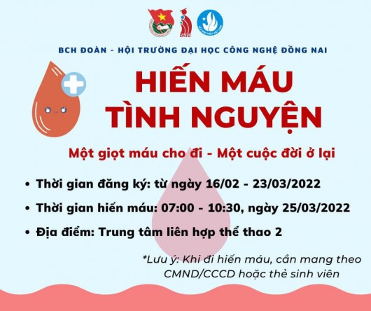 Thông báo thời gian, địa điểm tham gia Hiến máu tình nguyện năm 2021 tại DNTU