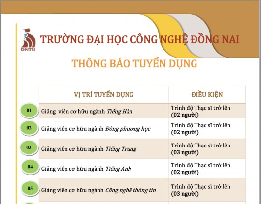 Thông báo tuyển dụng