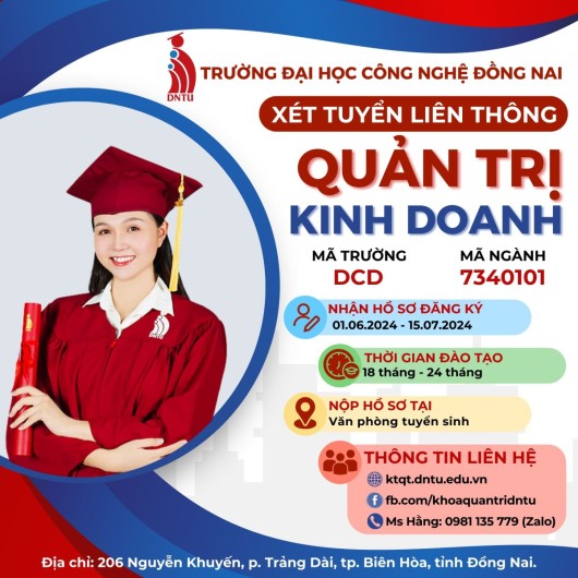 TUYỂN SINH LIÊN THÔNG ĐẠI HỌC CHÍNH QUY NGÀNH QUẢN TRỊ KINH DOANH NĂM 2024